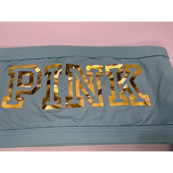 Victoria's Secret Swimsuit Bikini 2 piece Set Strapless Medium Aqua with Gold - Picture 4 of 8